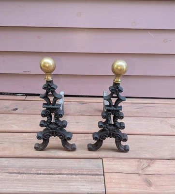 Pair of Small Antique Cast Iron Andirons - Image 1 of 4