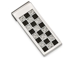 Mens Stainless Steel Black and Grey Carbon Fiber Inlay Money Clip - Picture 1 of 3