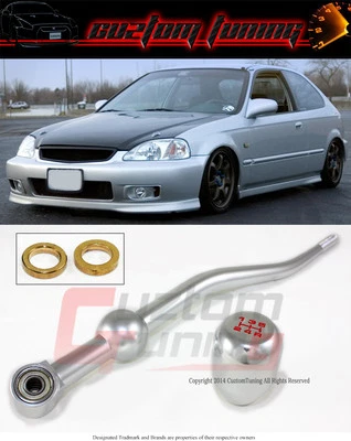 PARA HONDA CIVIC 1988-2000 CROMO DOBLE CURVA PALANCA DE CAMBIOS TIRO CORTO + PERILLA DE CAMBIO JDM Foto 1 de 3