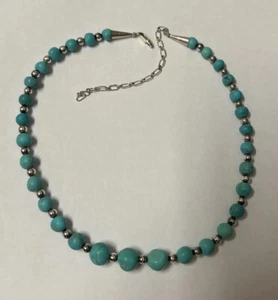 Native American Turquoise And 925 Sterling Silver Beaded Necklace 16”-19” - Picture 1 of 7