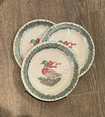 VTG Potpourri Press Christmas Mallard Duck Plastic Coated Salad/Dessert 8”Plates - Image 1 of 3