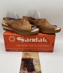 Vintage Sandak Paula Carmel Keilabsatz Fersenriemen Sandalen Boho neu mit Etikett Größe 8/8,5 Kalifornien - Bild 1 von 15