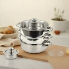 3 TIER STAINLESS STEEL 22CM STEAMER MULTI VEG COOKER POT PAN COOKWARE GLASS LID