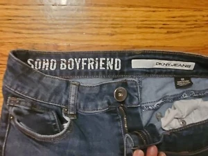 DKNY soho boyfriend jeans 02 stretch slim women's pants dark blue wash - Picture 1 of 5