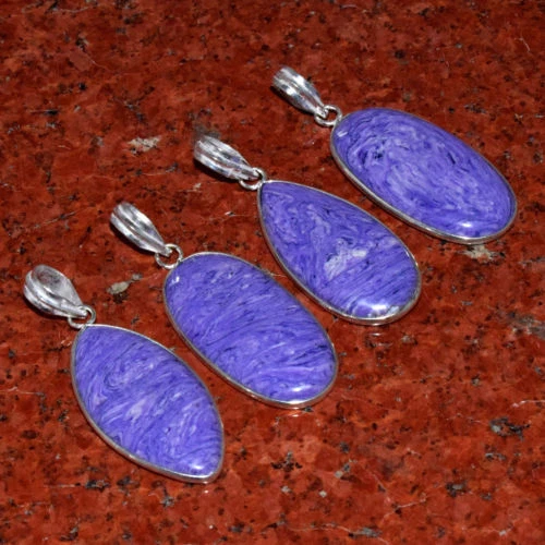 Christmas Offer !! 50 PCs. Charoite 925 Sterling Silver Plated Pendant Jewelry - Image 1 of 1