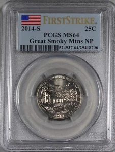 2014 S GREAT SMOKY MTNS NP QUARTER 25C PCGS MS64 FIRST STRIKE BUSINESS STRIKE 64 - Bild 1 von 2