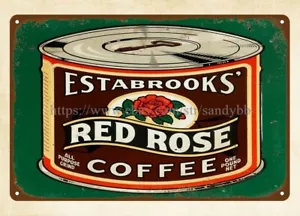 sale Metall Wandbild 50er Jahre Rote Rose Kaffee Metall Blechschild - Bild 1 von 4