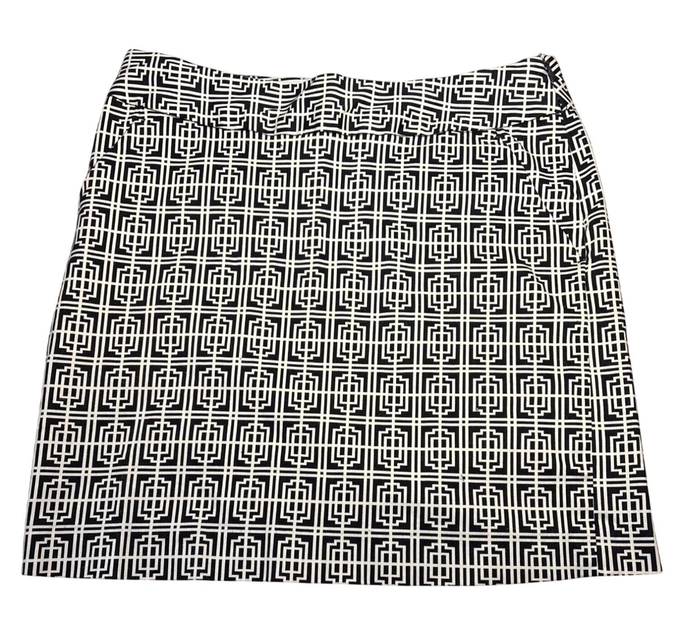 Alfred Sung Pure Geometric Black White Pencil Skirt S Cotton Spandex Side Zip - Image 1 of 4