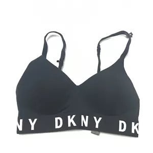 Sujetador sin costuras DKNY para mujer talla S negro logotipo sin cables inalámbrico acolchado nuevo - Imagen 1 de 4