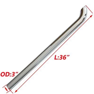3 Inch OD Chrome Curved Stack Pipe Exhaust Pipe Tailpipe 3"x 36" inch Truck Pipe - Picture 1 of 5