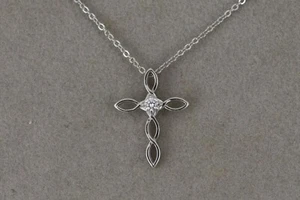 Woven Design Diamond Cross with Anchor Link Chain 14kt White Gold - Picture 1 of 10