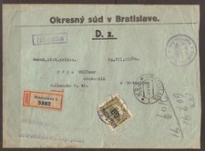 SLOVAKIA. 1924. REGISTERED LOCAL POSTAGE DUE COVER. BRATISLAVA.