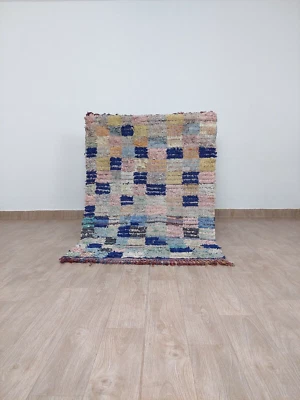 Marokkanischer Vintage Kariert Bunt Teppich Handgefertigt Berber Boucherouite... - Bild 1 von 4