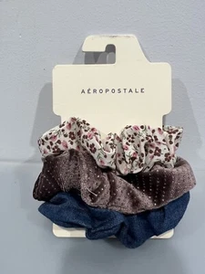 Aeropostale Women’s Scrunchies 3-pack Velvet Shimmery, Denim & Floral - Picture 1 of 3