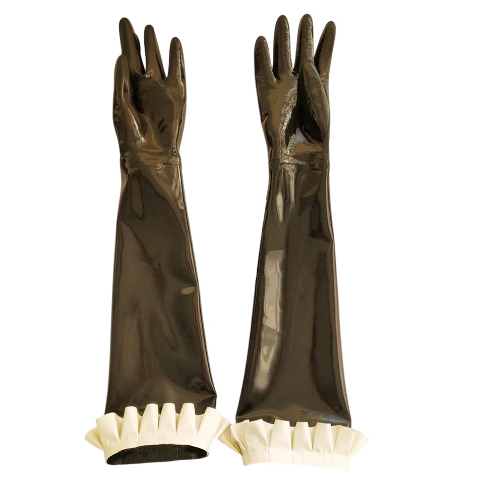 Luvas longas de látex fantasia cosplay festa fetiche borracha com flutuadores de renda - Imagem 1 de 1