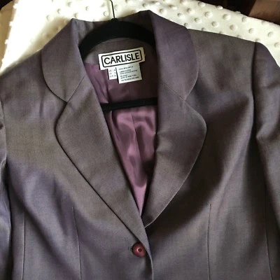Carlisle Womens Blazer Sz 4 Wool Suit Jacket Purple Tri-button Knot Detail Lined - Image 1 of 4