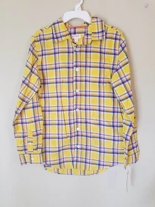 Boys Long Sleeve Button-Down Shirt Cat & Jack - Yellow Orange Blue Plaid, Size L - Picture 1 of 6