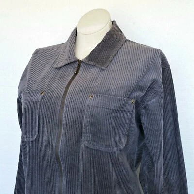 Abrigo Chaqueta Denim & Co NUEVO con Etiquetas Gris Pana Bolsillos Cremallera Mujer Pequeño Foto 1 de 4