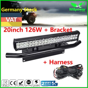 20 inch 126W LED Light Bar+23" Bull Bar Bumper License Plate Mount Bracket+Cable - Bild 1 von 12