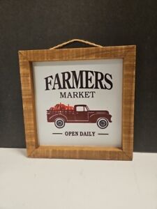 Wall Decor "Farmers Market Open Daily" 8”x8” Square Wooden Framed Hanging  Sign 