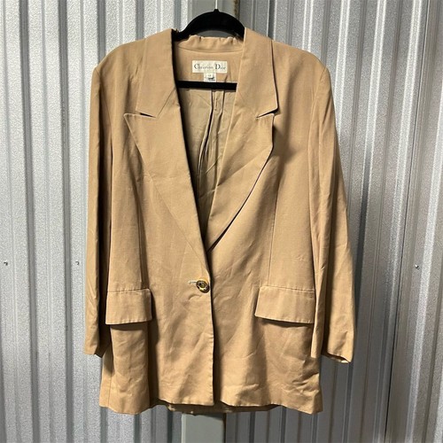 Christian Dior Blazer Donna 12 Cappotto Marrone Giacca Collo Dentellato