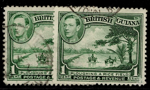 BRITISH GUIANA GVI SG308 + 308a, 1c SHADE VARIETIES, FINE USED Cover