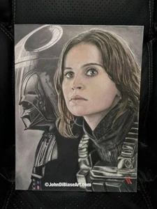Jyn Erso (Felicity Jones) Darth Vader Death Star Rogue One 9” x 12” Drawing - Picture 1 of 2