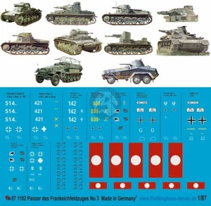Peddinghaus 1/87 (HO) Tanque Alemán y Vehículo Marcas Batalla de Francia Nº3 1102 - Imagen 1 de 1