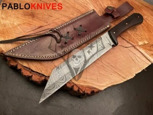 CUSTOM HANDMADE DAMASCUS STEEL MEDIEVAL VIKING SEAX HUNTING  KNIFE + Sheath - Picture 1 of 7