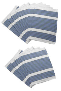 Cotton Two Tone Striped Kitchen Tea Towels Pack of Blue & White Catering Cloths