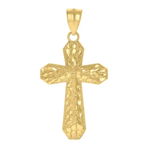 10kt Yellow Gold Mens Nugget Cross Religious Charm Pendant - Picture 1 of 1