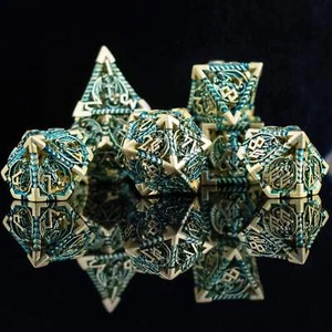Dragonguard Hollow Metal Dice Set - Azure and Gold Brand New by Misty Mountain G - Picture 1 of 4