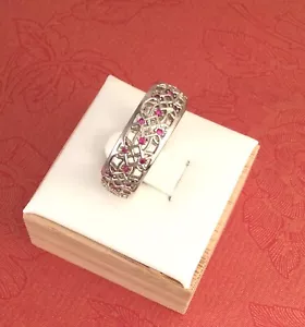 Vintage Jewellery White Gold Celtic Band Ring Rubies Antique Deco Jewelry size R - Picture 1 of 4