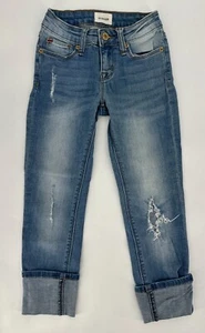 Hudson Jeans Girls 7 Distressed Denim Blue CPSIA 2008 Capri Cuffed Retro Modern - Picture 1 of 15