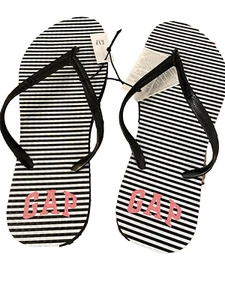 Women's Gap Black/White Striped Flips Flops/ Sandals Size 9 NEW - Picture 1 of 2