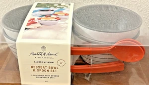 4 Dessertschalen Herz & Hand Magnolie Melamin grau gestreift mit Löffeln - Bild 1 von 7