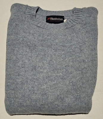 Suéter de lana Shetland Manhattan de colección para hombre mezcla de poliéster cuello redondo XL azul cielo Foto 1 de 4