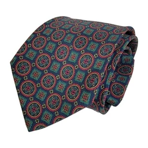 VTG Richel De Luxe Silk Geometric Medallion Foulard Tie Hand Made Italy EUC 58" - Picture 1 of 7