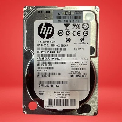 HP 1TB 2.5" 7.2K SATA 6Gb/s HDD 614828-003 ProLiant G8 G7 Server Drive - Image 1 of 3