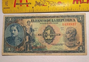 Old Colombia 1 Peso Oro Note; Serie HH 1950 *Santander* - Picture 1 of 2