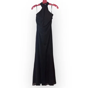 Maxi Vestido Vintage Jessica McClintock Gunne Sax Negro Halter Cuello Brillo Talla 7 - Imagen 1 de 13