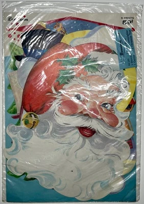 1950 DENNISON FIESTA DE NAVIDAD ESTAMPADOS SANTA MUÑECO DE NIEVE FAROLERO ÁRBOL NOS Foto 1 de 3