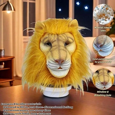 Lion Head Mask Dress up Full Head Cover for Night Club Festival Birthday Party - Image 1 of 4