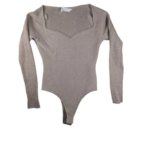 ASTR The label long sleeve Ribbed Knit Oatmeal Bodysuit Size Large Soft Comfy - Picture 1 of 5