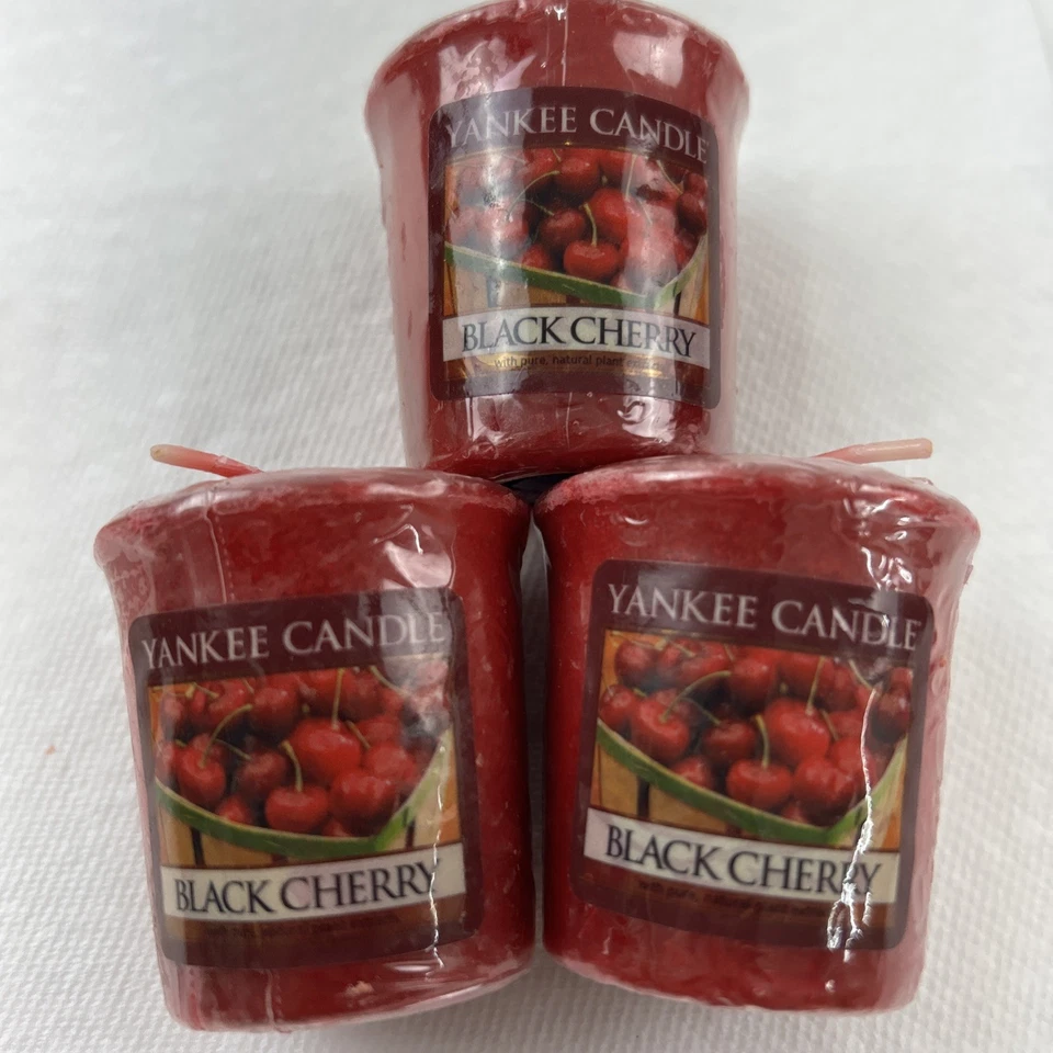 Lote de 3 velas votivas Yankee Candle Black Cherry Foto 1 de 1