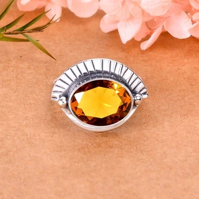 Citrine Gemstone Solid 925 Sterling Silver Adjustable Ring Elegant Jewelry V3186 - Image 1 of 4