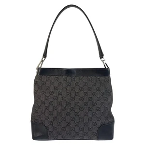 GUCCI 143745 Shoulder Bag Black Black SilverHardware GG canvas/leather GG - Picture 1 of 10