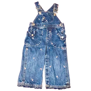 Mono de mezclilla vintage años 2000 Y2K bebé niña descolorido gloria baberos 18 M floral - Imagen 1 de 9