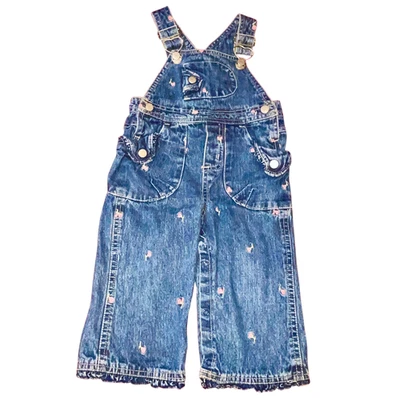 Mono de mezclilla vintage años 2000 Y2K bebé niña descolorido gloria baberos 18 M floral Foto 1 de 4
