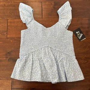 Art Class Girls XL 14 Smocked Woven Blouse Top Blue Floral Sleeveless Flowy NEW - Picture 1 of 5